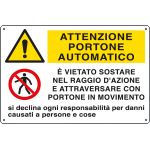 E2954 - Cartello multisimbolo ATTENZIONE PORTONE AUTOMATICO e'...EN ISO 7010