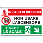 E3537 - Cartello multisimbolo NON USARE ASCENSORE discesa destra EN ISO 7010