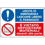 E3541 - cartello multisimbolo uscita emergenza lasciare libero...EN ISO 7010