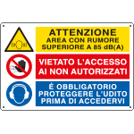 E3551 - Cartello multisimbolo ATTENZIONE AREA CON RUMORE superiore EN ISO 7010