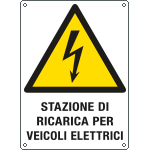 E440704W - Cartello pericolo "stazione di ricarica veicoli elettrici" ISO 7010