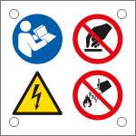 E49004L - Cartello multisimbolo 4 simboli: obbligo, pericolo,divieto EN ISO 7010