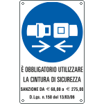 E639003K - Cartello obbligo cintura di sicurezza con sanzione EN ISO 7010