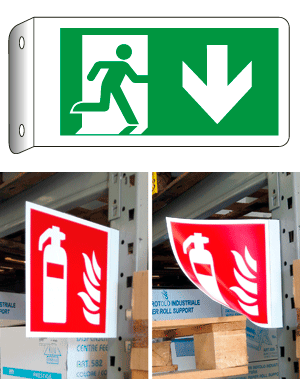 E715104BFLK - Cartello bifacciale flessibile uscita indietro EN ISO 7010