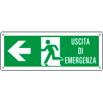 E720101KS - etichetta uscita di emergenza freccia a sinistra e scritta EN ISO 7010