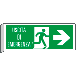 E720102BK - Cartello BIFACCIALE uscita emergenza freccia a destra EN ISO 7010