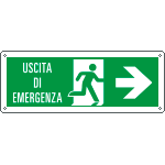 E720102K - Cartello uscita di emergenza freccia a destra e scritta EN ISO 7010