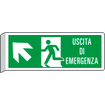 E720105BK - Cartello BIFACCIALE uscita emergenza in alto a sinistra EN ISO 7010
