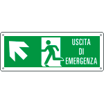 E720105W - Cartello uscita di emergenza freccia alto sx  Uscita Em.EN ISO 7010