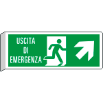 E720106BK - Cartello BIFACCIALE uscita emergenza in alto a destra EN ISO 7010