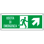 E720106WS - Etichetta uscita di emergenza freccia alto dx Uscita Em. EN ISO 7010