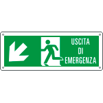E720107KS - Etichetta uscita di emergenza freccia basso sx Uscita Em. EN ISO 7010