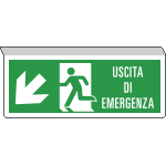 E720107SK - Cartello Uscita di emergenza bifacciale freccia sud ovest EN ISO 7010