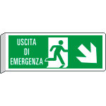 E720108BK - Cartello BIFACCIALE uscita emergenza freccia ds in basso ISO 7010