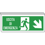E720108SK - Cartello SOSPESO bifacciale uscita emergenza freccia SE EN ISO 7010