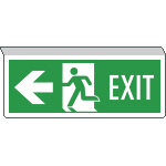 E720201SK - Cartello SOSPESO bifacciale uscita emergenza  freccia sx EN ISO 7010