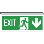 E720204SK - Cartello exit sospeso bifacciale freccia indietro EN ISO 7010