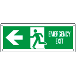 E720301KS - Etichetta uscita di emergenza freccia sinistra Emerg. EXIT EN ISO 7010