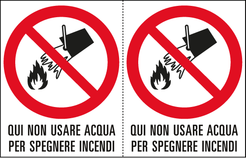 E9502A - Foglio n. 2 etichette adesive non usare acqua EN ISO 7010