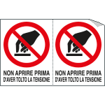 E9510A - Foglio n. 2 etichette adesive non aprire prima..EN ISO 7010