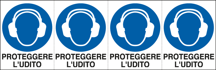 E9537B - Foglio n. 4 etichette adesive proteggere udito EN ISO 7010