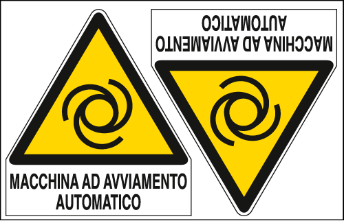 E9568A - Foglio 2 etichette adesive pericolo macchina avv.automatic EN ISO 7010