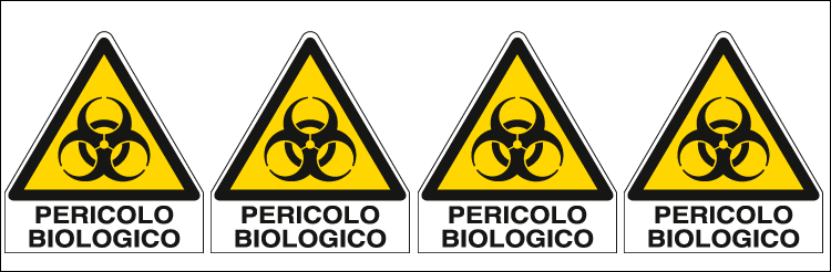 E9575B - Foglio 4 etichette adesive pericolo biologico EN ISO 7010