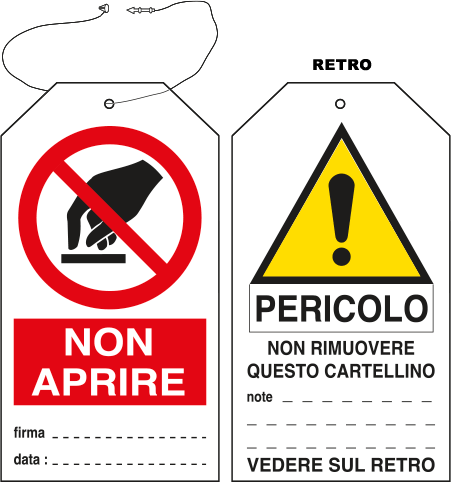 E9806 - Cartellino plastica non aprire...EN ISO 7010