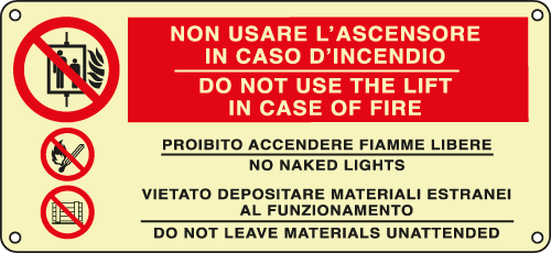 EL16140KP - Cartello fotoluminescente in case of fire..EN ISO 7010