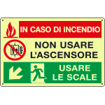 EL3536P - Cartello PVC luminesc.In caso di incendio discesa sinistra EN ISO 7010