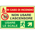 EL3539P - Cartello PVC luminesc.In caso di incendio salita destra EN ISO 7010