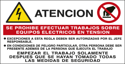 EYS49530E - sign warning"ATENCION SE PROHIBE EFECTUAR TRABAJOS SOBRE.."EN ISO 7010