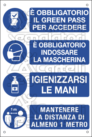 FL56221Y - Cartello lamiera scatolata "E' obbligatorio il Green Pass"