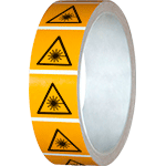 NPS114525 - rotolo da 250 pittogrammi adesivi lato mm  25 PERICOLO RAGGIO LASER