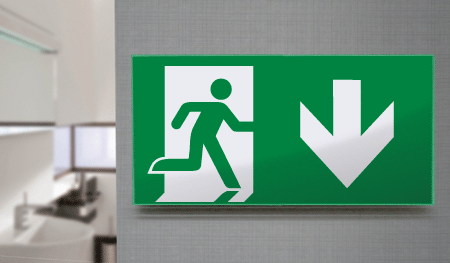 SECET23D - segnale vetro CRYSTAL monofacc.uscita emergenza basso EN 7010 E002