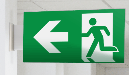 SECET25BC - segnale vetro CRYSTAL bifacc.uscita emergenza sx EN 7010 E001