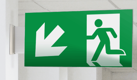 SECET29BD - segnale vetro CRYSTAL bifacc.uscita emergenza sx basso EN 7010 E001