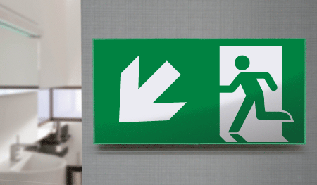 SECET29D - segnale vetro CRYSTAL monofacc.uscita emergenza sx basso EN 7010 E001