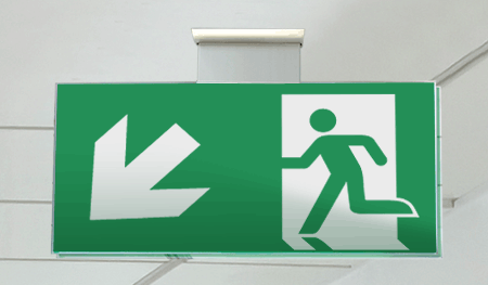 SECET29SC - segnale vetro CRYSTAL sospesa uscita emergenza sx basso EN 7010 E001