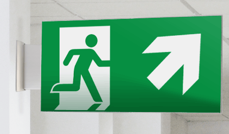 SECET30BD - segnale vetro CRYSTAL bifacc.uscita emergenza dx alto EN 7010 E002