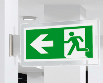 SEPE715101BR - targa PLexiglass bifacciale uscita di emergenza sn EN ISO 7010 E001