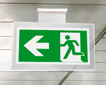 SEPE715101SR - targa PLexiglass sospesa uscita di emergenza sn EN ISO 7010 E001