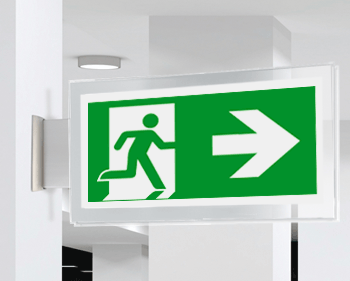 SEPE715102BR - targa PLexiglass bifacciale uscita di emergenza ds EN ISO 7010 E002