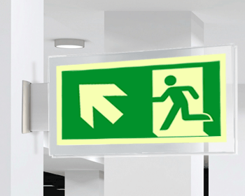 SEPSE715105BR - targa PLexiglass bifac. uscita emergenza sn alto EN ISO 7010 E001