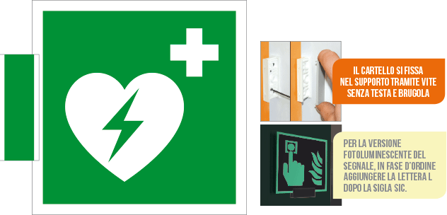 SICE15156BG - sistema COLORFIX VERDE bifacciale Defibrillatore EN ISO 7010