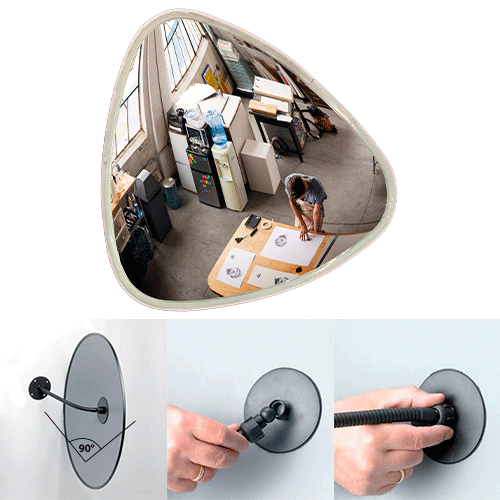 SP333 - specchio triangolare per interni fornito con sistema di fissaggio muro