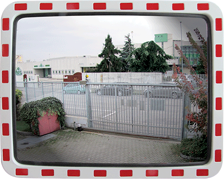 SP68 - specchio stradale triangolare in acrilico cornice bianca/rossa 600x800