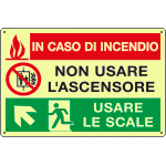 [EL3538P] EL3538P - Cartello PVC luminesc.In caso di incendio salita sinistra EN ISO 7010