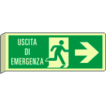 [EL720102BKA] EL720102BKA - Cartello fotoluminescente uscita emergenza ds EN ISO 7010 BIFACCIALE