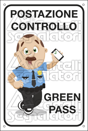 [FL56223Y] FL56223Y - Cartello lamiera scatolata "Postazione controllo Green Pass"